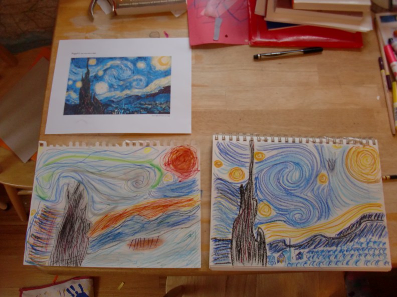 Top: Van Gogh's Starry Night. Bottom left: My daughter's. Bottom right: mine.